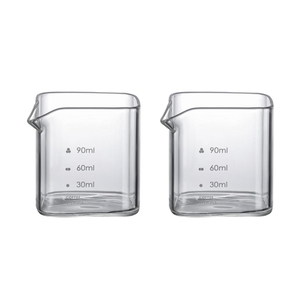 2PCS with Scale Square Measuring Pitcher Transparent Measuring Mini Espresso Cup Milk Cup  Bar Use