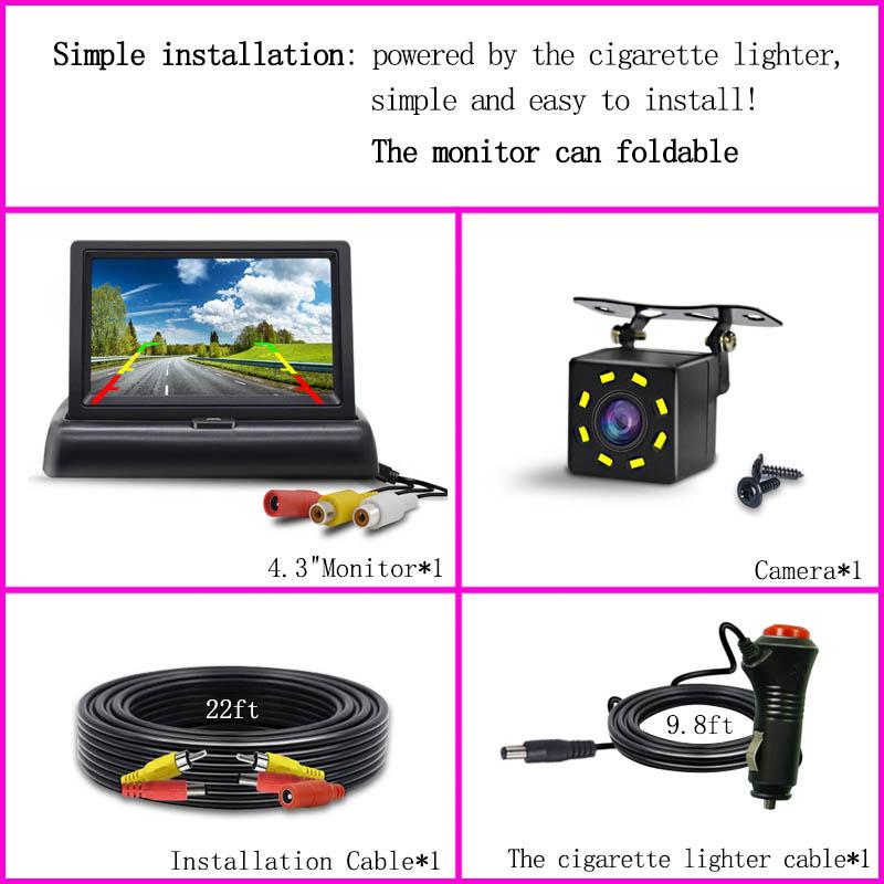 4.3/5 Inch Car LCD Monitor Rear View Backup Camera for Vehicle Van Night Vision Reverse Video Parking System Easy Installation