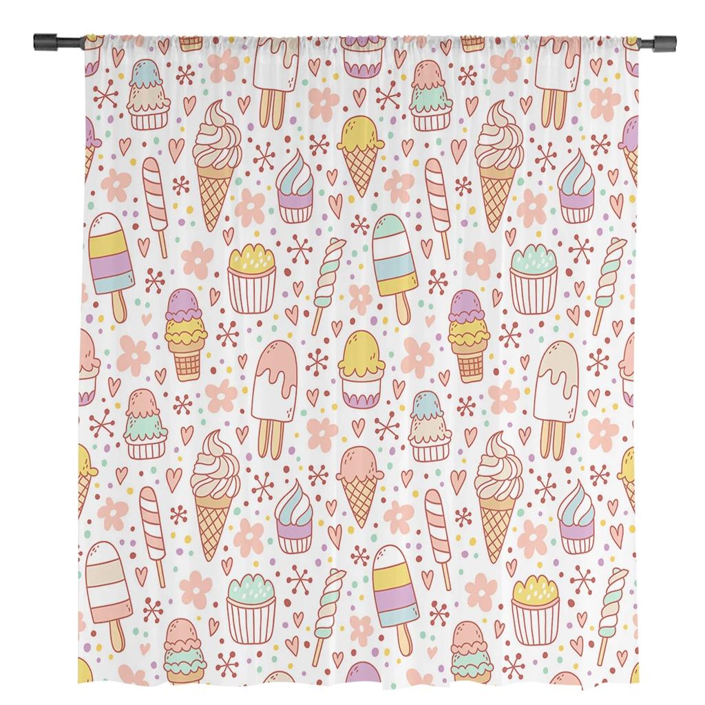 Cartoon Ice Cream Snowflake Modern Tulle Curtains For Living Room Bedroom Home Kitchen Window Sheer Curtains