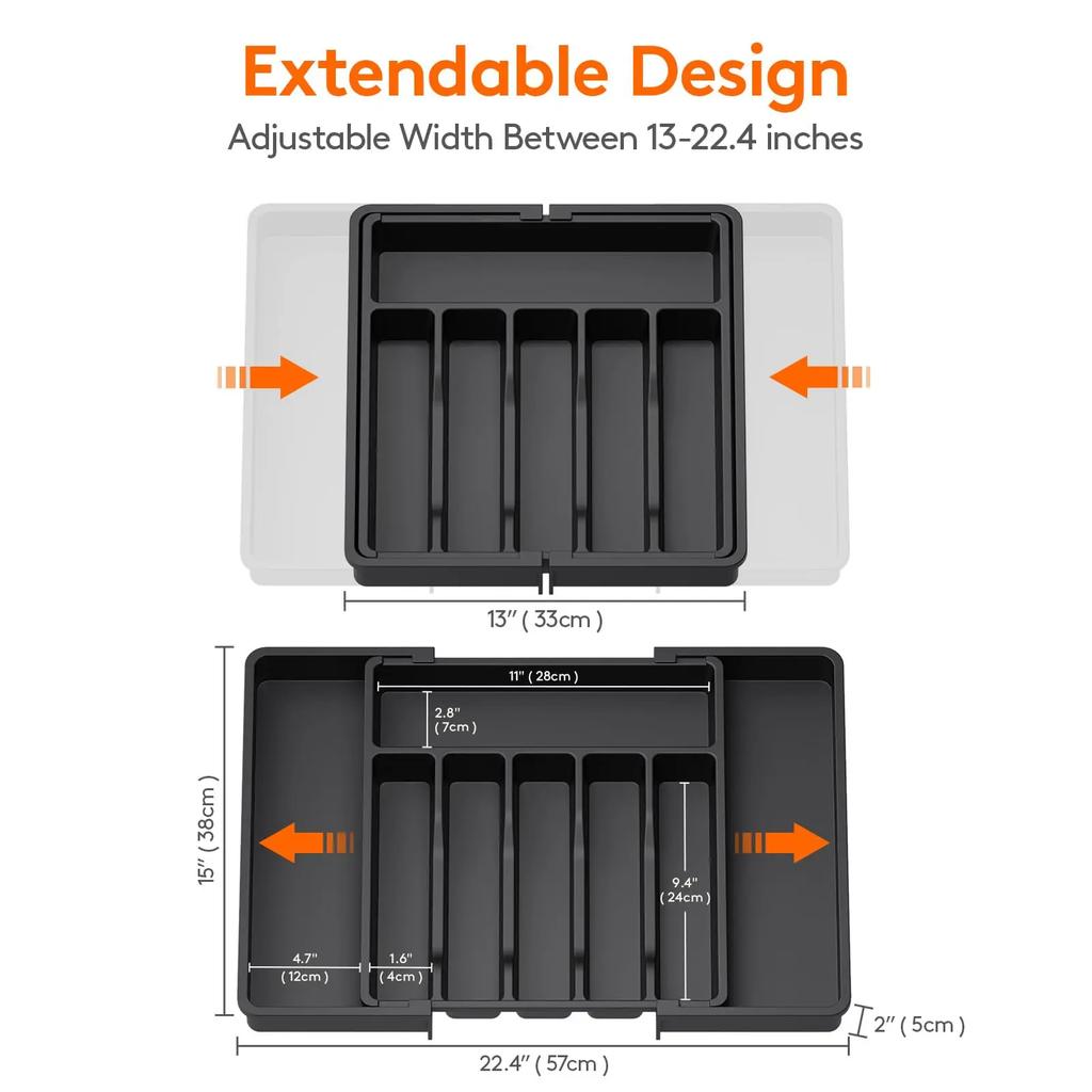 Silverware Drawer Organizer Expandable Utensil Tray for Kitchen Flatware and Cutlery Holder Adjustable Plastic Storage for Spoon