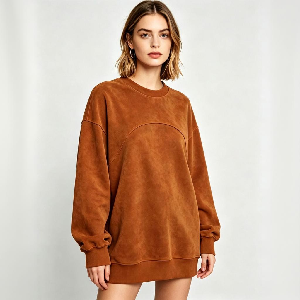 Women's Casual Pullover Top with Loose Fit, Drop Shoulder, Long Sleeves and Curved Seam
