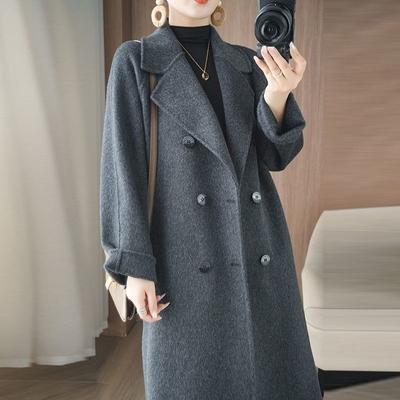 Winter Wool Coat Women Elegant Double Breasted Long  Jacket Simple Warm Outerwear