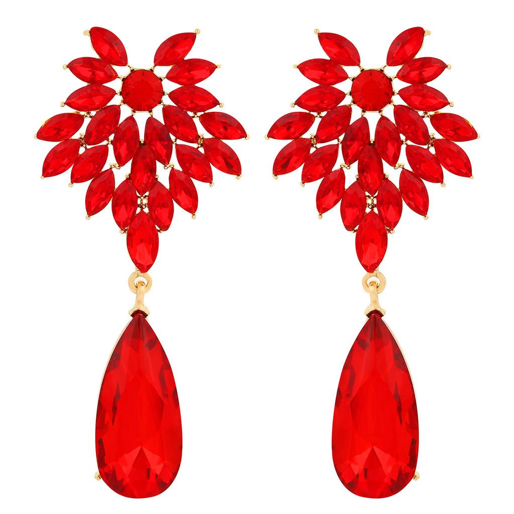 Elegant Alloy Drop Earrings For Women With Flower Shape And Rhinestone Detailing For Gift Giving