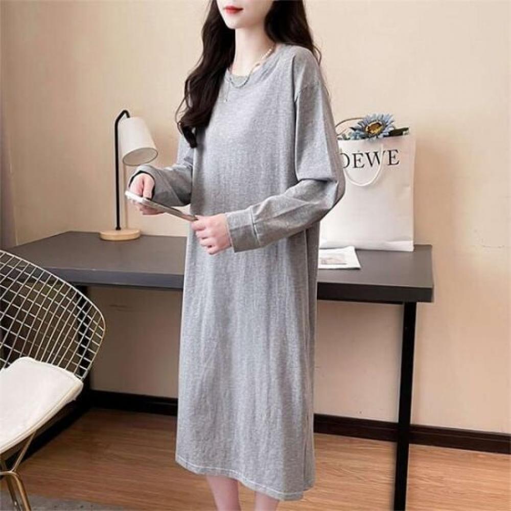 Navava Women Daily Simple Round Neck Long Sleeve Dress No883