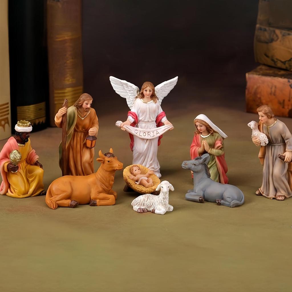 Christmas Nativity Set Resin Jesus Figurines Religious Christmas Decorations Christian Family Nativity Miniature Figurines For