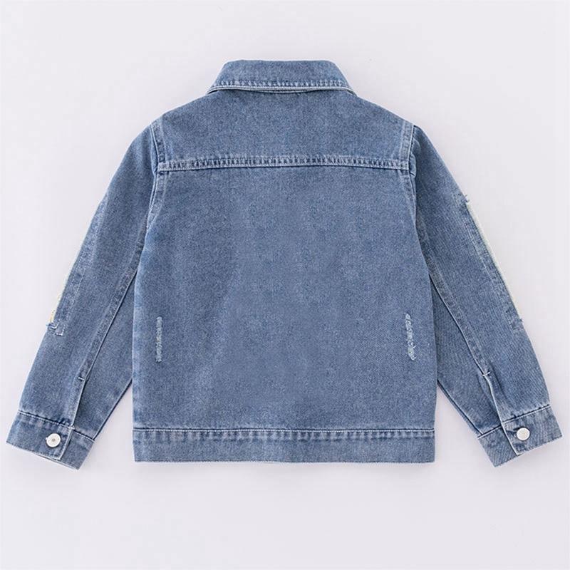 5-14 Years Kids Girls Denim Coat Lapel Button Jacket