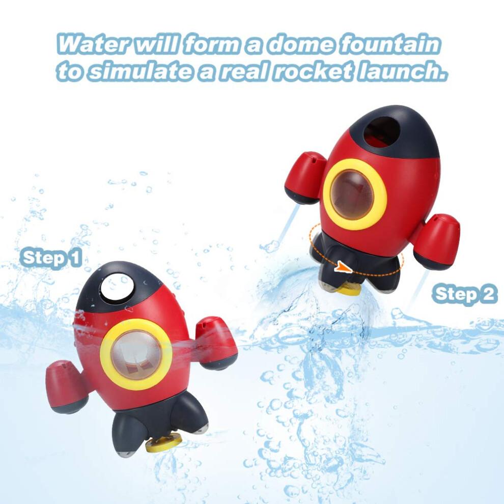 Bath Toys for Toddlers with Dunk and Launch Rocket, Rotating Dome Fountain and Water Spray