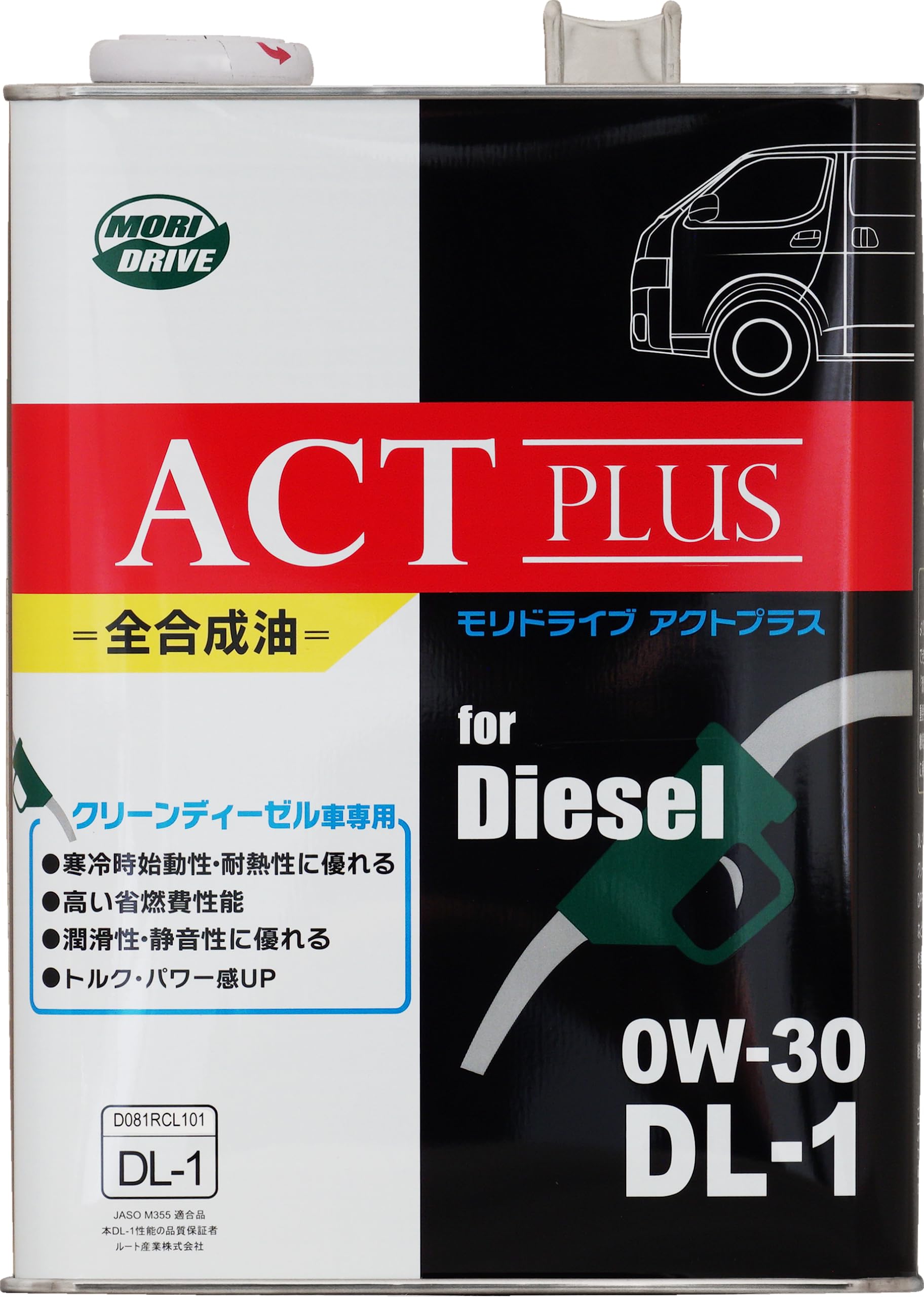 

Root Sangyo MORIDRIVE Act Plus 0W-30 JASO DL-1 Diesel Engine Oil, 4L, Fully Synthetic, for Clean Diesel Engines (4 Wheels)