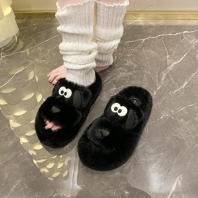 2025 Herbst und Winter neue Übergröße dicksohlige Wollpantoffeln mit einem Wort zum Draußen Tragen zu Hause warme lässige Hausschuhe