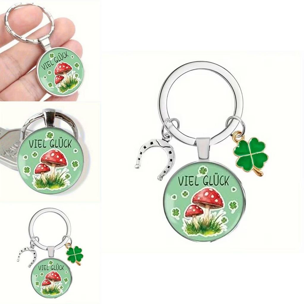 Four Leaf Clover And Mushroom Keychain Alloy Cute Gift For Couples And Friends
