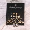 6 pairs Fashion Geometric Irregular Metal Pearl Pendant Earrings