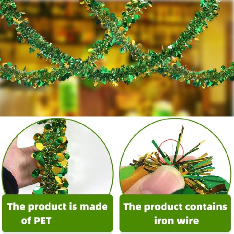 4Pcs Metallic Tinsel Twist Ornament 6.5ft Each Green Gold Fringes Artifical Vine for Irish Festival Holiday Decoration