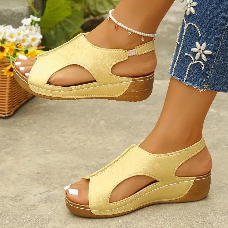 Platform Wedge Sandals Ladies Shoes Open Toe Women's Sandals Outdoor Casual Sandals Round Toe Slip On Plus Size Shoes for Women