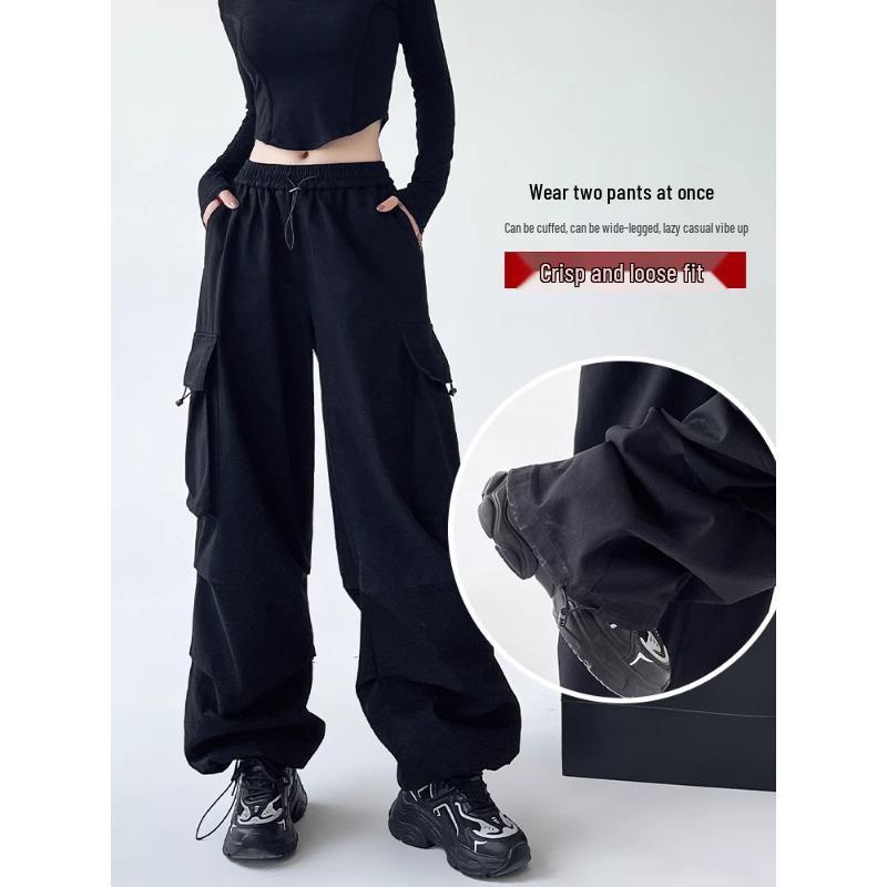Women’s High Waist Wide Leg Windproof Cargo Pants - Black, Spring/Summer 2025 Collection