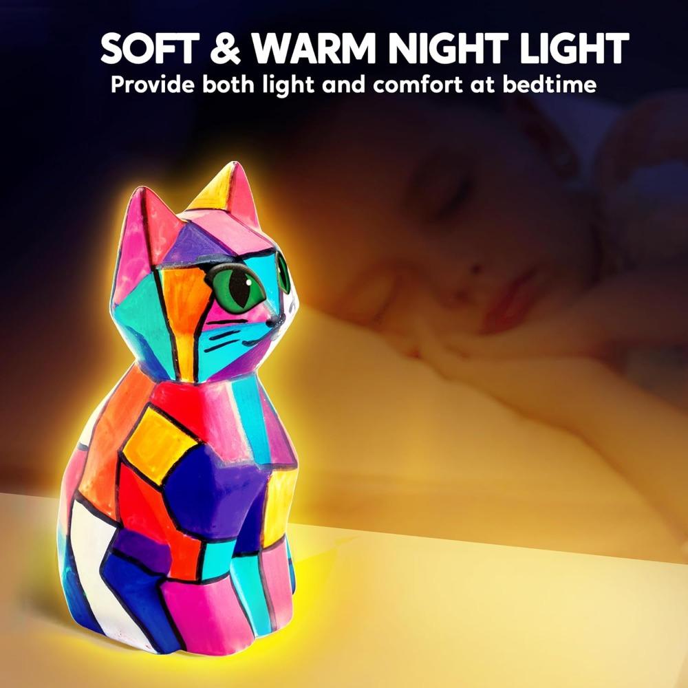 JOYFY Kids DIY Night Light Paint Your Own Cat Lamp School Activities Art Supplies Toys for Girls Boys Aged 6+ Birthday Gifts