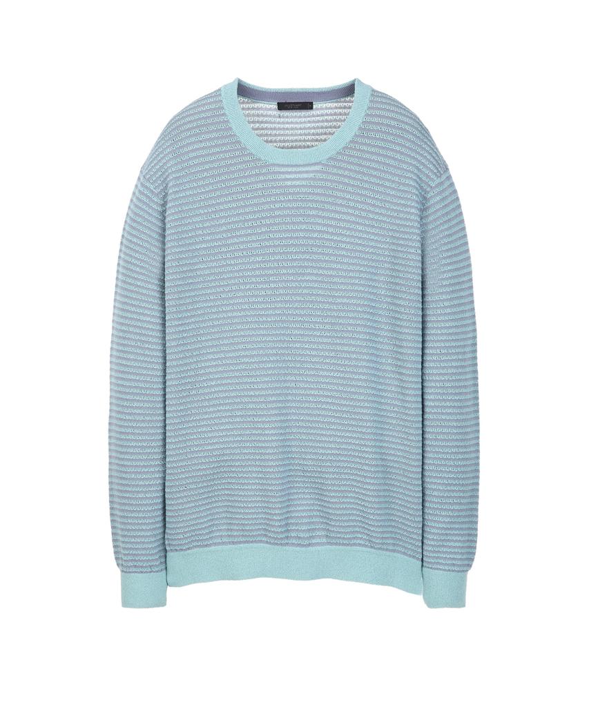 Jilseutyueoteunyuyogmaen Linen Blend Striped Crew Neck Knit - Blue (Jnsw6B409B2)