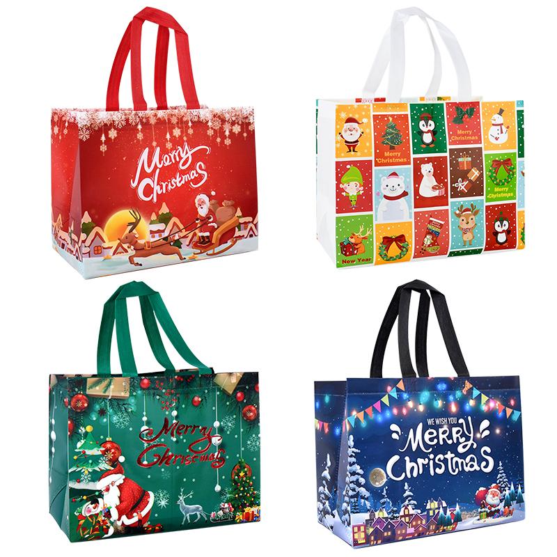 4/8pcs Christmas Gift Bag with Handles Xmas Non-Woven Tote Bag Santa Snowman Candy Treat Bags Navidad New Year Party Decorations