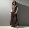 Women's Drape Collar Top and A-Line Midi Skirt Set