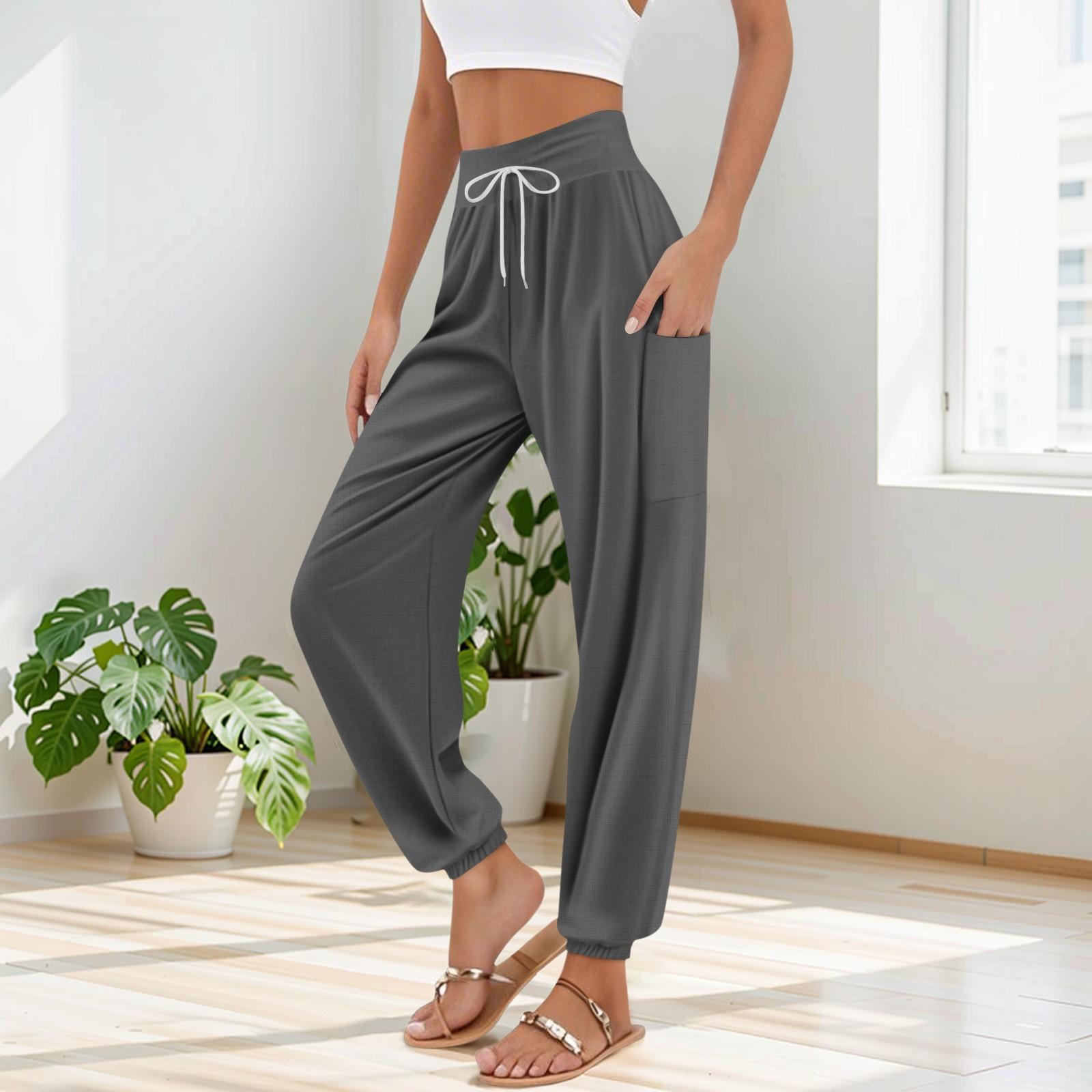 

Women s Pocket Drawstring Trousers High Waist Yoga Bohemian Color Casual Pants XL