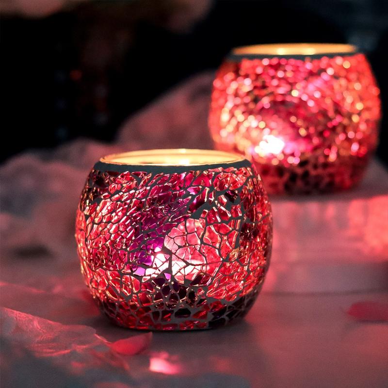 Farget glassmosaikk lysestake i europeisk stil – Bryllups- og bardekorasjonsrekvisitt