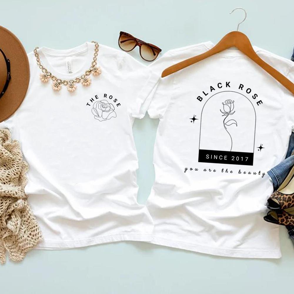 Das Rose 2-seitig bedruckte T-Shirt Kpop Konzert Merch K-Pop Shirt Koreanisches Rock T-Shirt K-Rock T-Shirt Schwarze Rose Kurze Ärmel Top