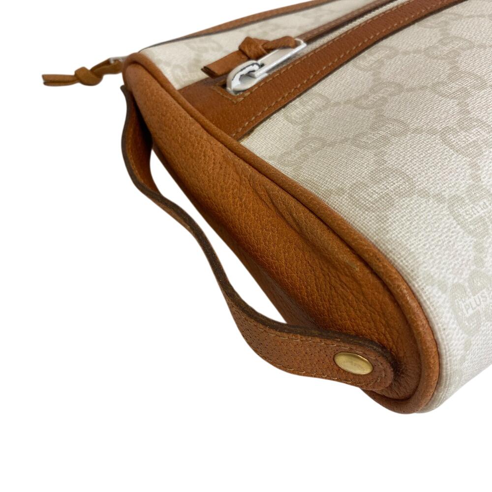 GUCCI Clutch bag pouch old Gucci GG plus PVC coated canvas business bag white PVC coated canvas Women Used