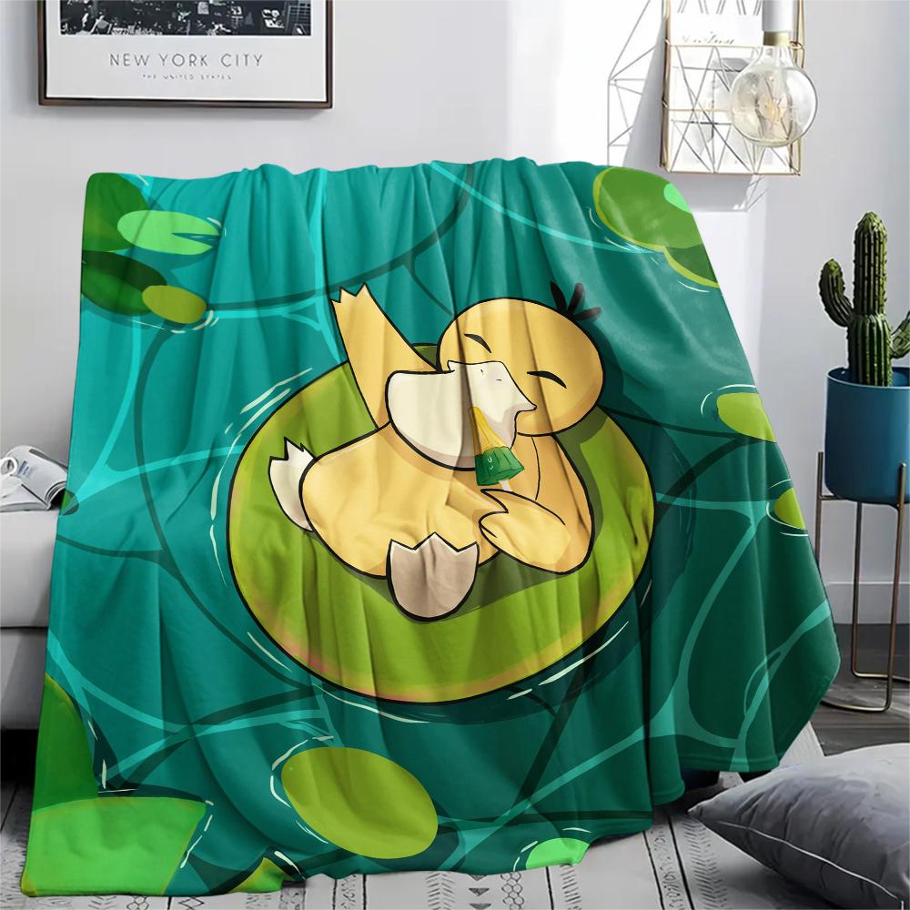 Coperta in Flanella con Fantasia Psyduck dei Pokémon, Alta Qualità, Confortevole per Tutte le Stagioni, Arredamento per la Casa, Calore e Comfort, Perfetta per Regali.