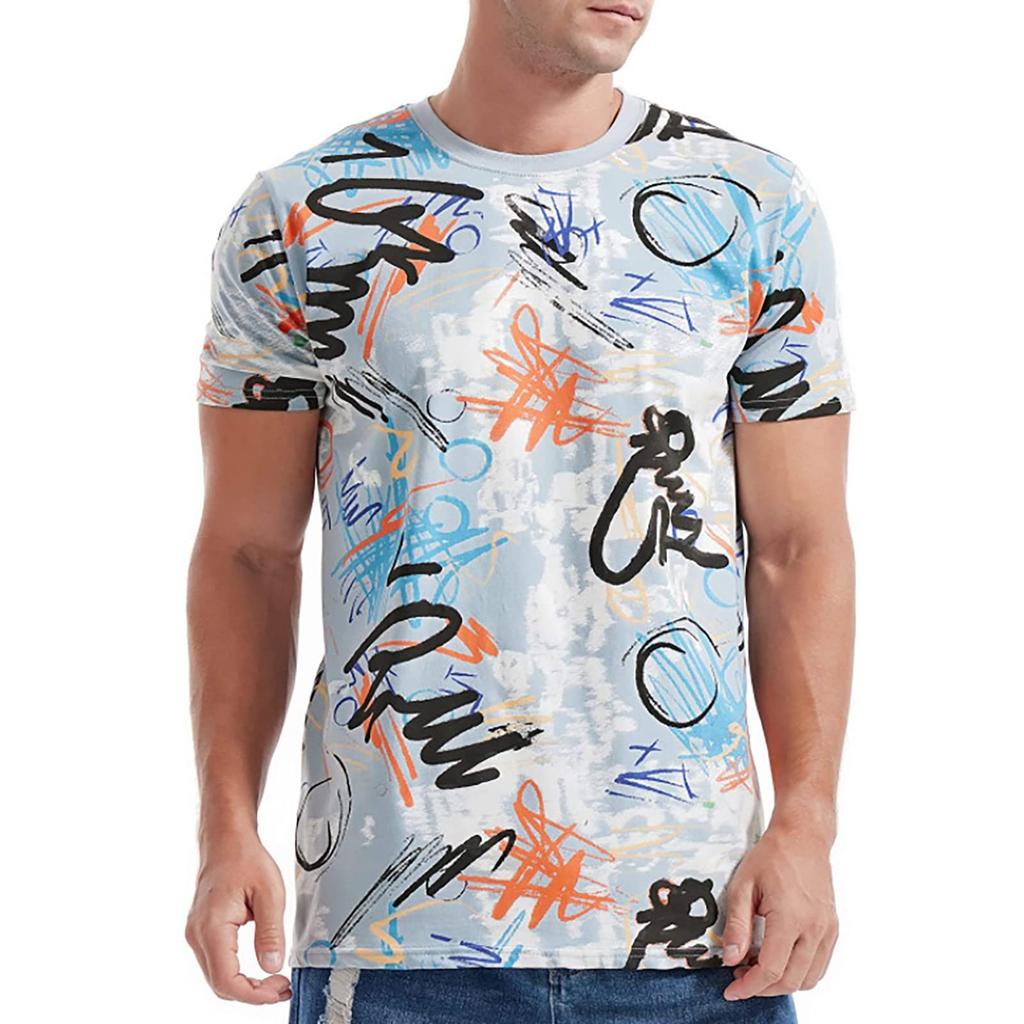 Sommer Rundhals 3D Graffiti Print Top Modische Lässige Kurzarm Herren T-Shirts