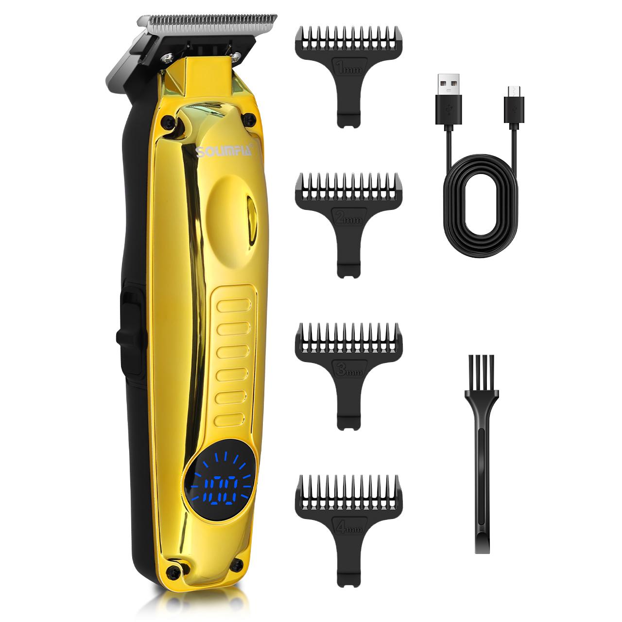 Solimpia Professional Мужская машинка для стрижки волос Беспроводной триммер с зарядкой через USB, светодиодный дисплей золотой