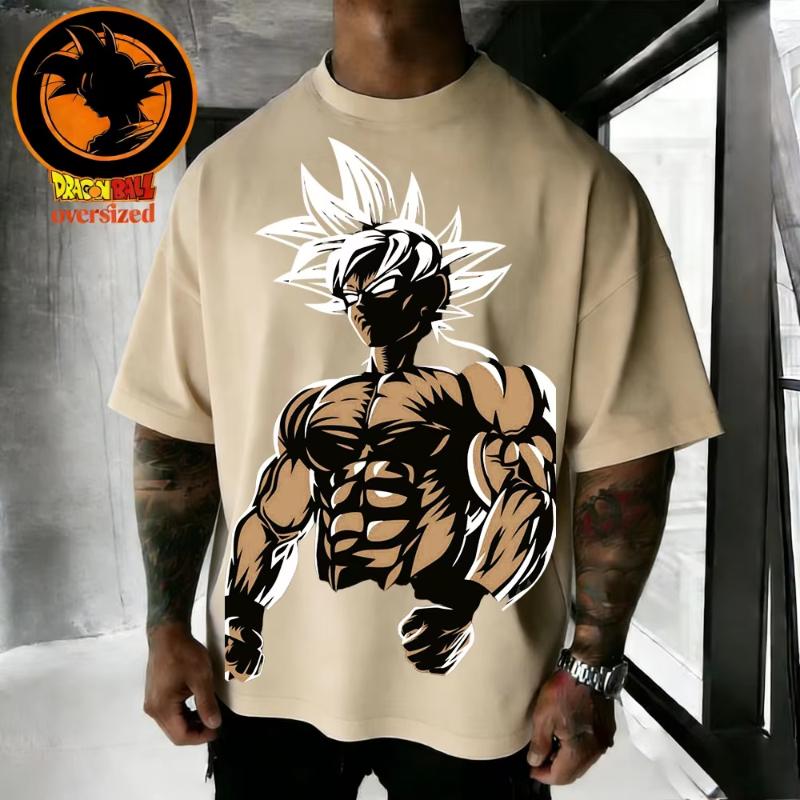 2026 Summer Dragon Ball Retro Pure Cotton Mens Tshirt Wukong Printed Oversized Casual Shirt Unisex Parentchild Suit