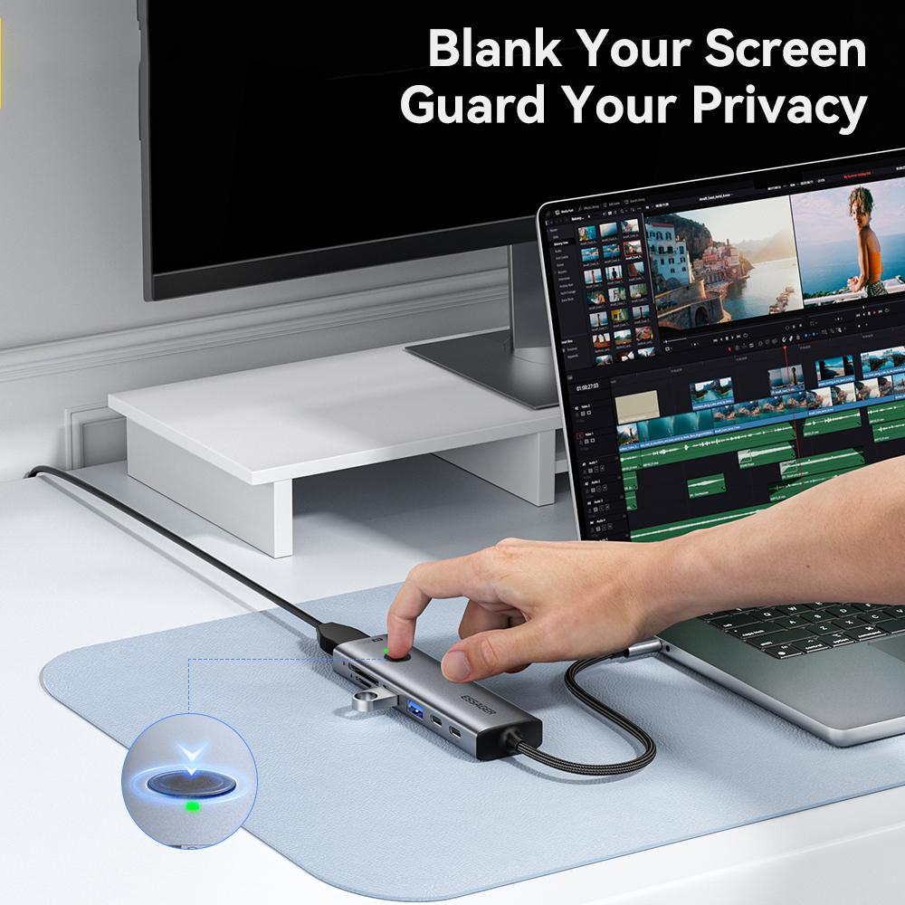 ESSAGER 7 In 1 Expansion Hub with 4K 30Hz HDMI/Type C/USB 3.0/SD TF Card Slot Docking Station