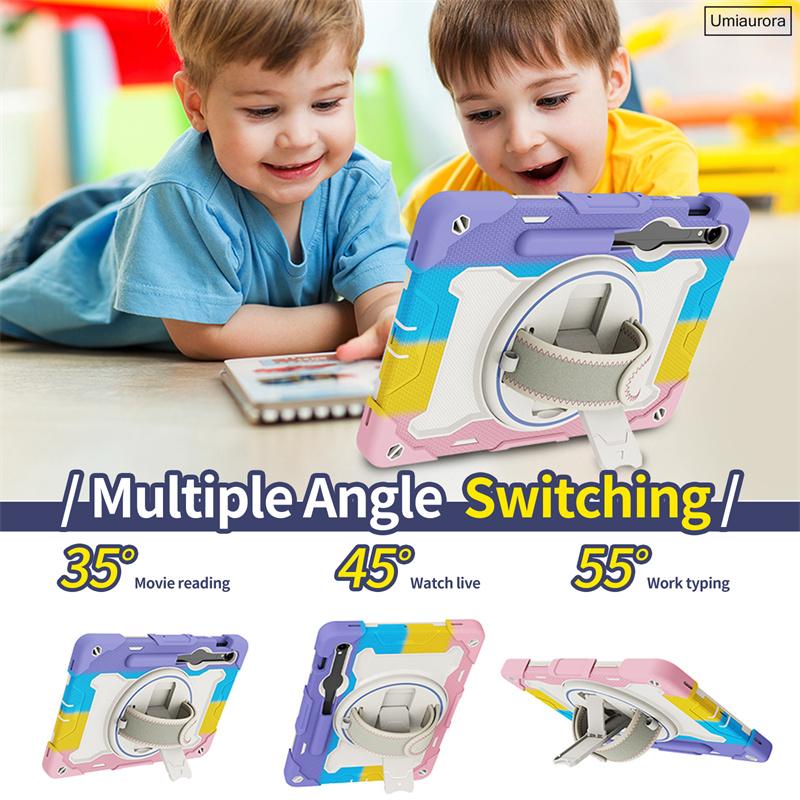 For Samsung Tab S7 S8 S9 FE Plus S10 Ultra SM-X920 12.4" SM-X820 X610 X520 Shockproof Stand Strap Tablet Case Rugged Cover Funda