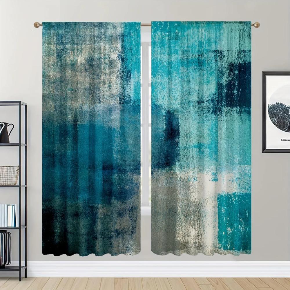 2pc Abstract Printed Window Curtain For Bedroom, Office, Kitchen, Living Room Rod Pocket Window Treatment For Home Decor Room