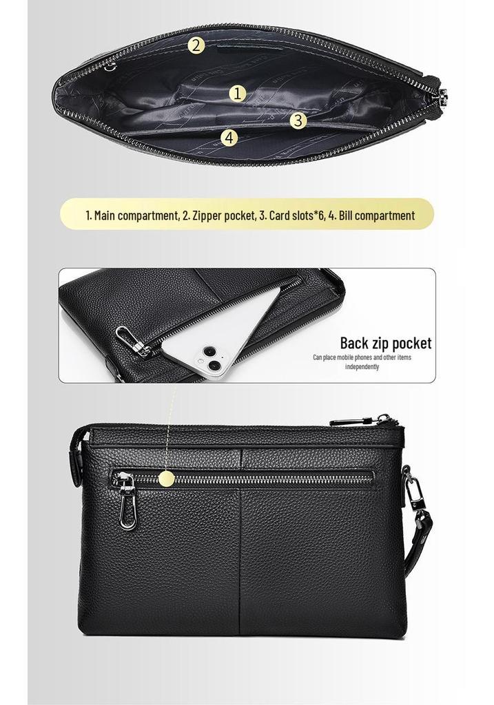 Stylish Men’s Embossed Cowhide Clutch | Large Capacity Envelope Handbag