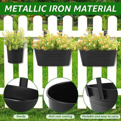 6Pcs Hanging Flower Pot Metal Iron Outdoor Railing Planter with Hook and Drainage Hole Fence Hanging Bucket Pot Garden Accessory