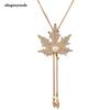 New Personality Autumn And Winter Wild Sweater Chain Long Maple Leaf Lady Imitation Pearl Pendant Necklace Zircon Chocker