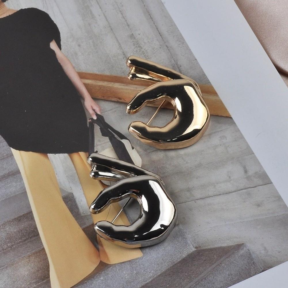 Glänzende Metall Hand Broschen Pins Großer Anzug Revers Pin Vintage Kleidung Abzeichen Damen Herren