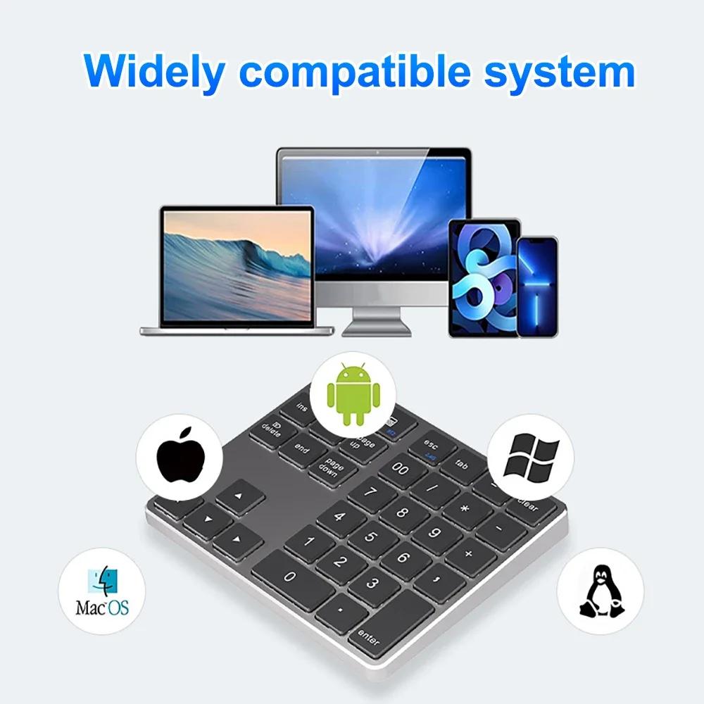Mini Teclado Digital Inalámbrico 2.4G Teclado Numérico Bluetooth Teclado Recargable 35 Teclas Teclado Numpad para Android Window PC