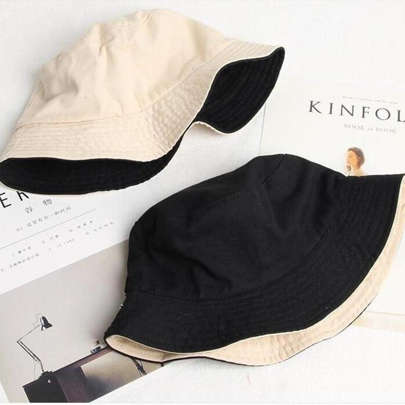 New Solid Color Double Sided Unisex Bucket Hat Fisherman Hat Outdoor Travel Hat Sun Cap Hats for Men and Women Hip Pop Hat