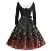 Women's Fashion V-Neck Casual Slim Christmas Printed Long Sleeve Hair Collar Dresses