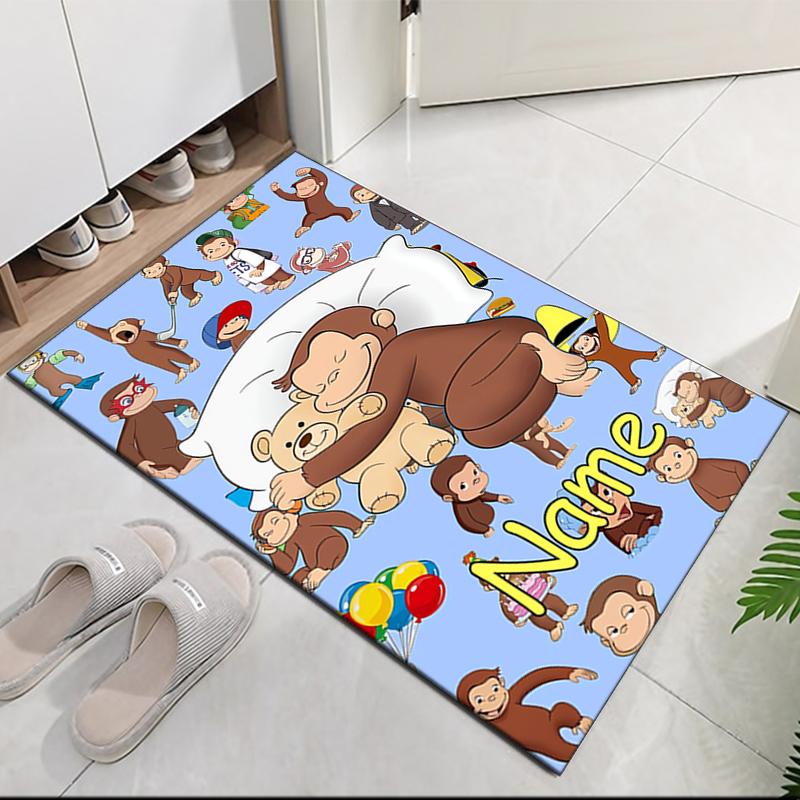 Custom Name Curious George Printed Carpet, for Office Chair Living Room Bedroom Kitchen Room Decor Gifts.