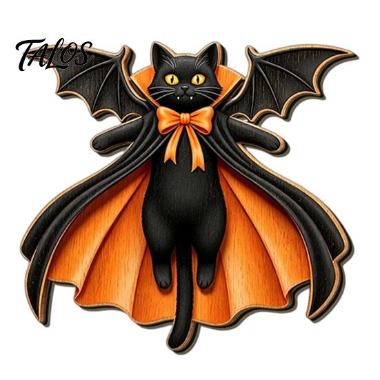 Spooky Party Decorations Black Cat Ghost Door Sign, Halloween Decorative Plaque, Wooden Hanging Plaque Vintage Rustic Decor with Jute Rope,