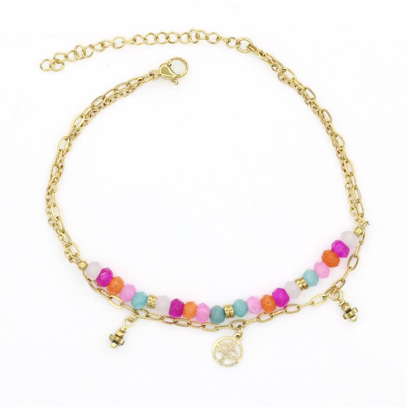 Tree of Life Double Layer Bracelet with Stainless Steel and Natural Stone Beads