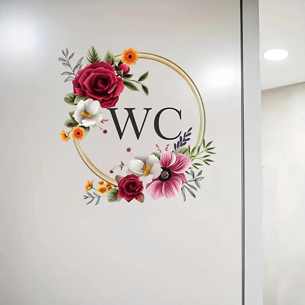 Floral WC Door Sign Sticker Self Adhesive Waterproof Bathroom Toilet Decor