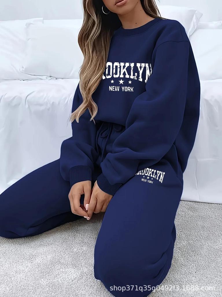 Women's 2025 Letter Print Sportswear Hoodie & Sweatshirt Set