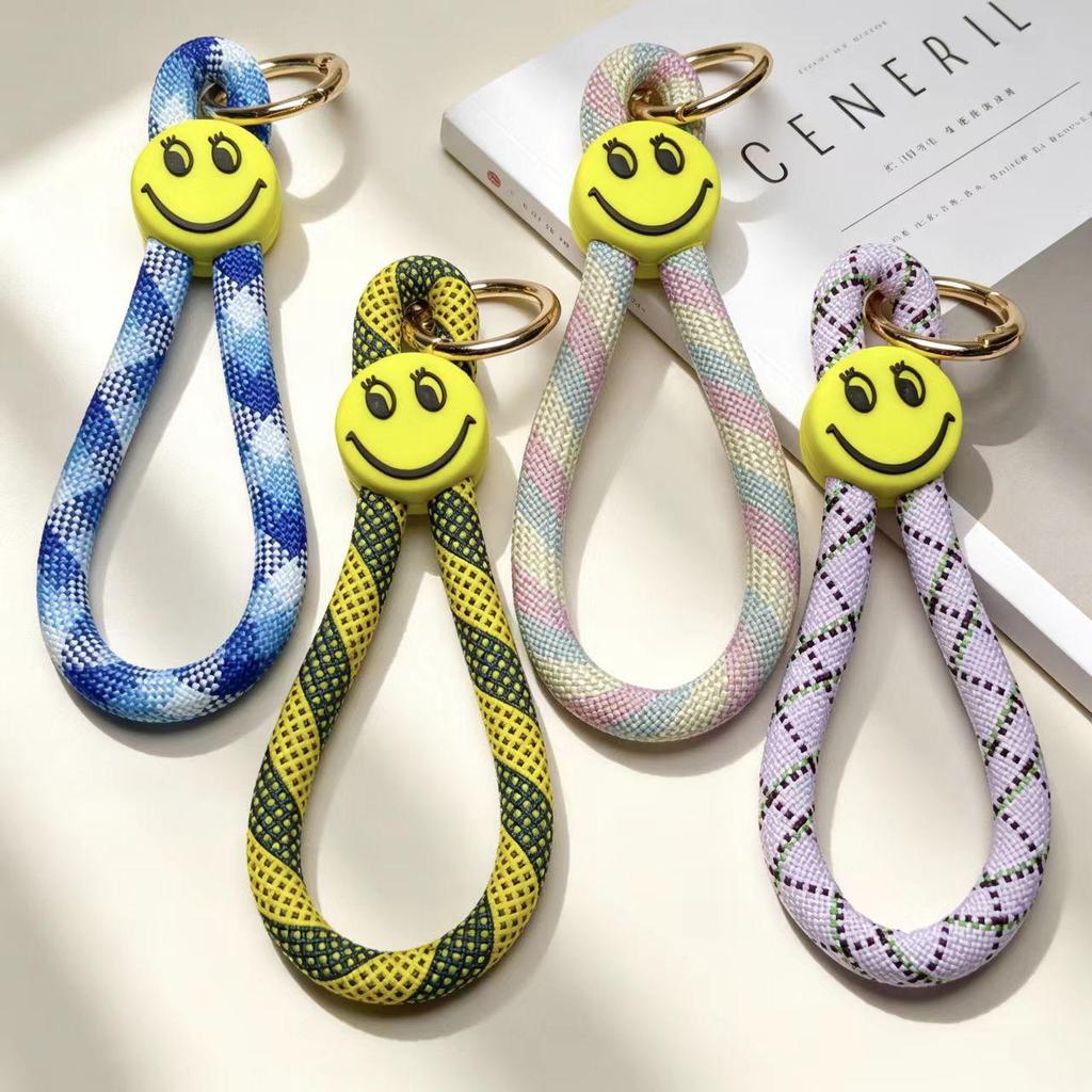 Durable Woven Phone Lanyard with Smiley Keychain Pendant