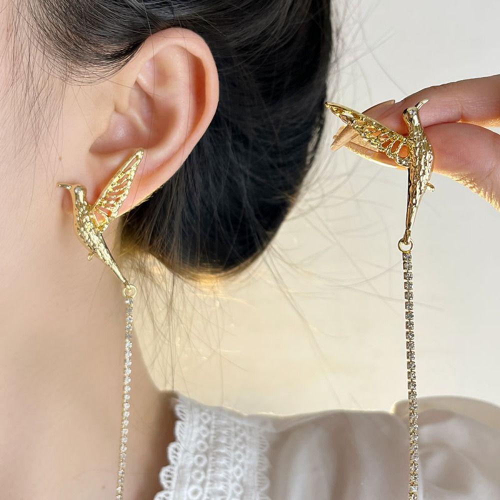 

Long Tassel Hummingbird Tassel Earrings Shiny Rhinestones Ear Line Jewelry Accessories