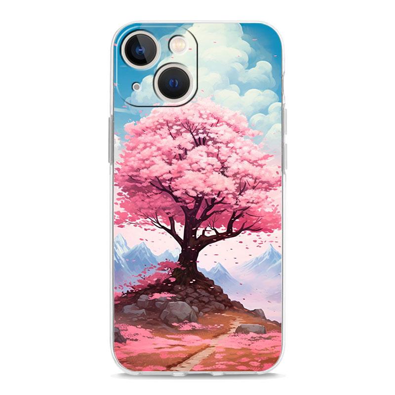 Cherry Blossom Tree Luxury Transparent Phone Case For iPhone 15 14 13 12 mini 11 Pro Max XS X XR SE 7 8 Plus Clear Cover