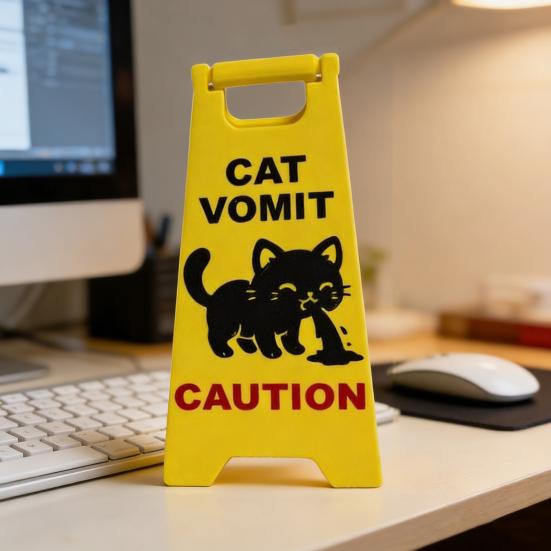 Cat Vomit Caution Sign Humorous Cat Puke Warning Sign Novelty Gag Gifts for Pet Lovers Home Desk Decor