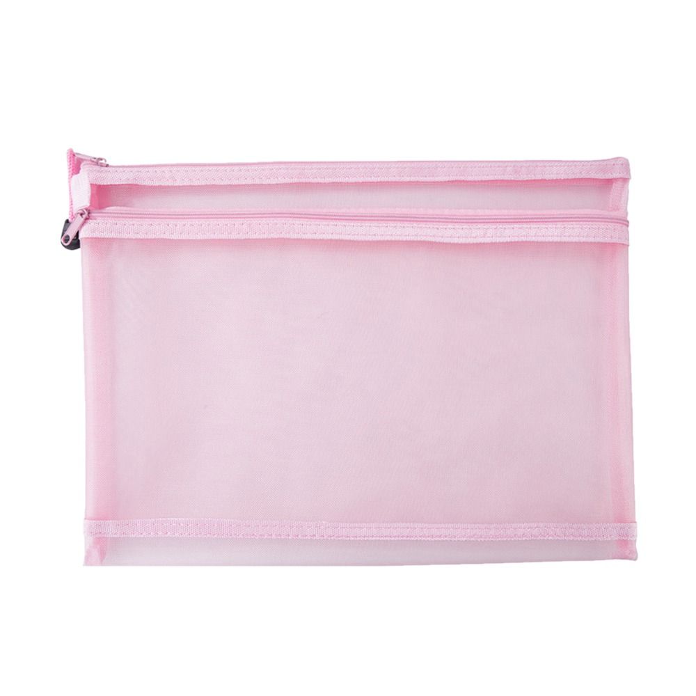 Paper Organizer Zipper Pencil Case Large Capacity Transparent Mesh File Folder Double Pocket